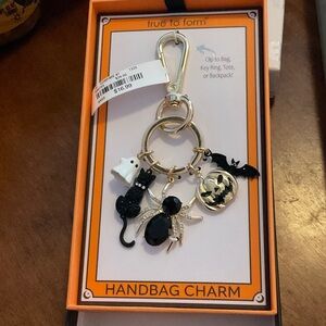 Halloween Handbag Charm with Black Gem Spider and Pumpkin